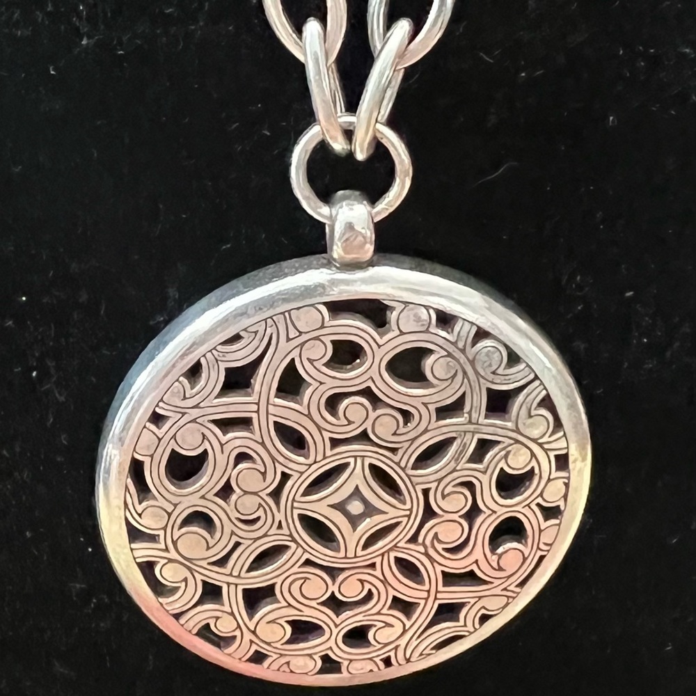 Brighton Serendipity Collection Scroll Filigree Silver Medallion Necklace